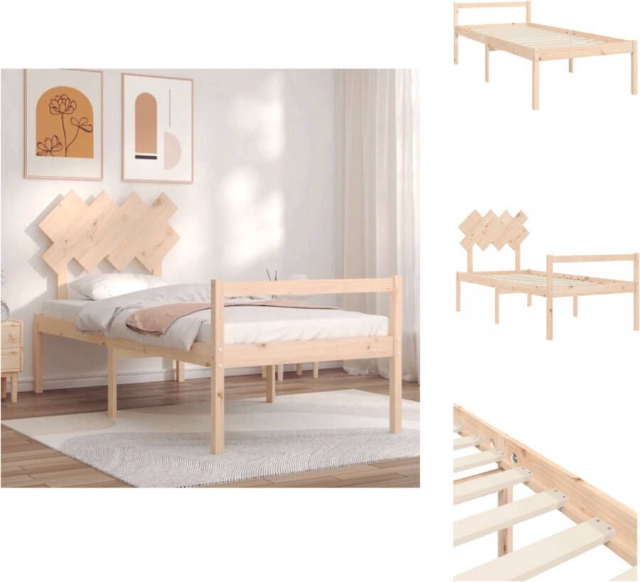 VidaXL Massief Grenenhouten Bedframe 195.5 x 95.5 x 81 cm Multiplex Lattenbodem Functioneel hoofd- en voeteneinde Bed - Foto 3