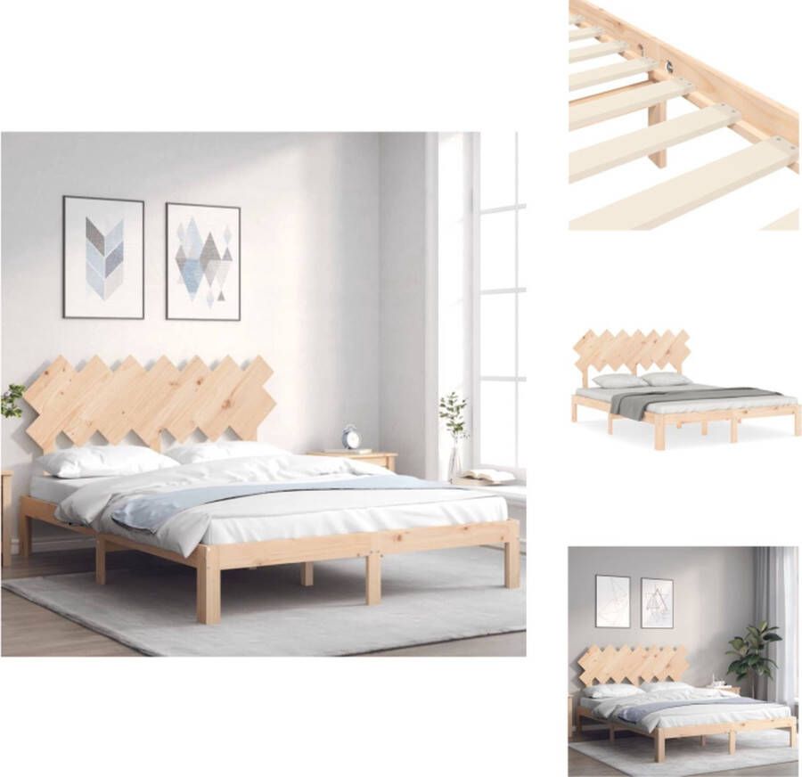 VidaXL Bedframe Bedframes Bed Tweepersoonsbed Bedframe met hoofdbord massief hout 5 FT King Size - Foto 2