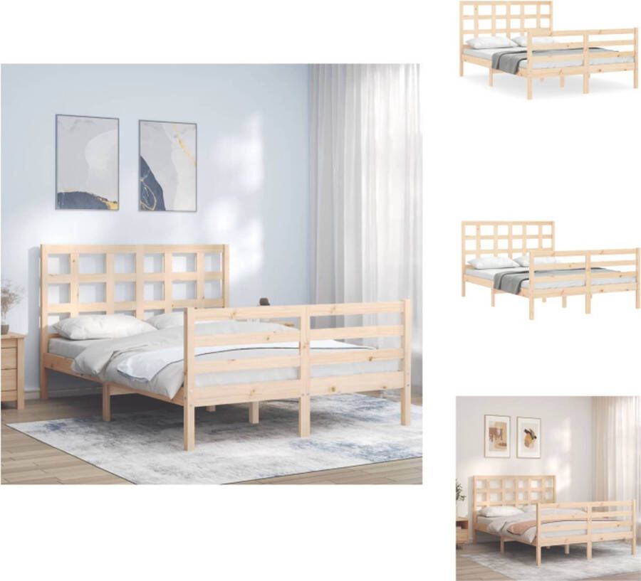 VidaXL Bedframe Massief Grenenhout 205.5 x 145.5 x 100 cm Multiplex Lattenbodem Functioneel Hoofd- en Voeteneinde Montage vereist Bed - Foto 4
