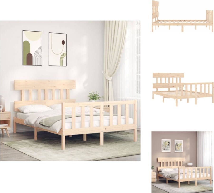 VidaXL Bedframe Massief Grenenhout 205.5 x 145.5 x 81 cm Multiplex Lattenbodem Functioneel Hoofd- en Voeteneinde Matras niet inbegrepen Bed - Foto 4