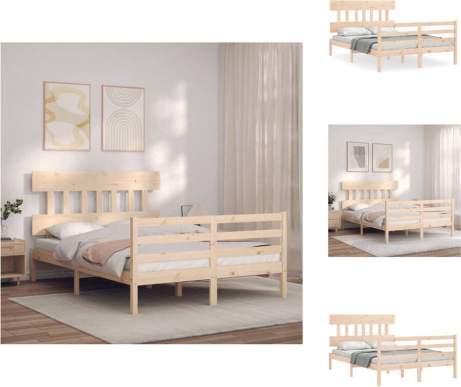 VidaXL Massief Grenenhouten Bedframe 205.5 x 145.5 x 81 cm Multiplex lattenbodem Functioneel hoofd- en voeteneinde Bed - Foto 2