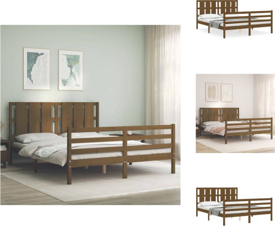 vidaXL Massief Grenenhouten Bedframe 205.5 x 155.5 x 100 cm Honingbruin Multiplex lattenbodem Bed