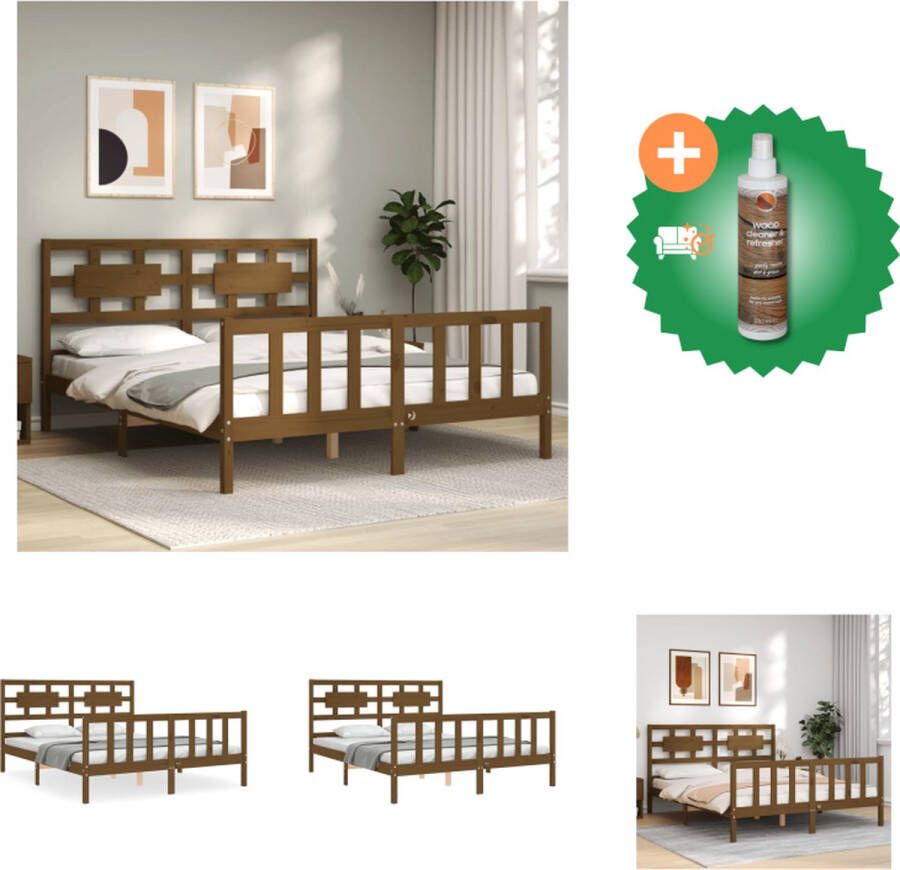 VidaXL Massief Grenenhouten Bedframe 205.5 x 155.5 x 100 cm Honingbruin Multiplex Lattenbodem Bed Inclusief Houtreiniger en verfrisser