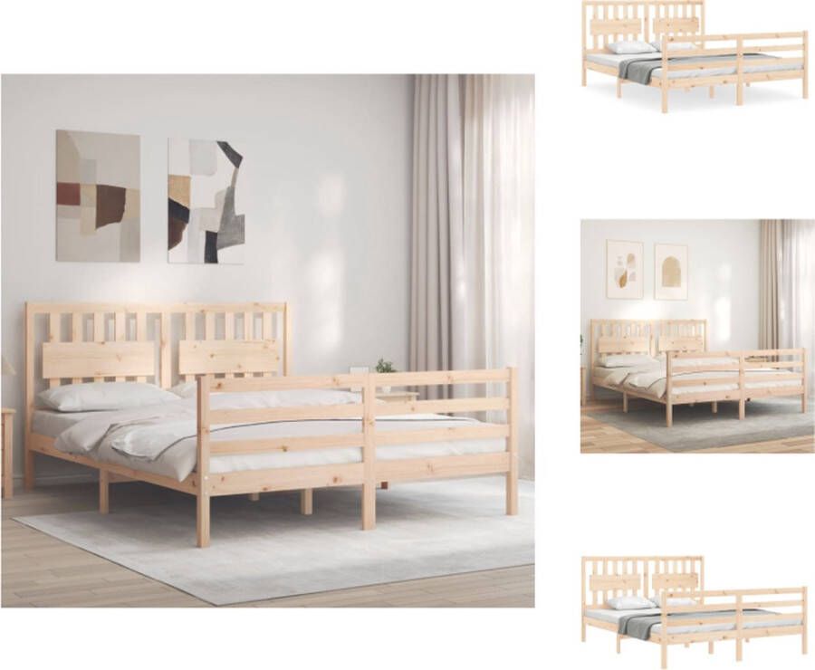 vidaXL Massief Grenenhouten Bedframe 205.5 x 155.5 x 100 cm (L x B x H) Multiplex Lattenbodem Bed