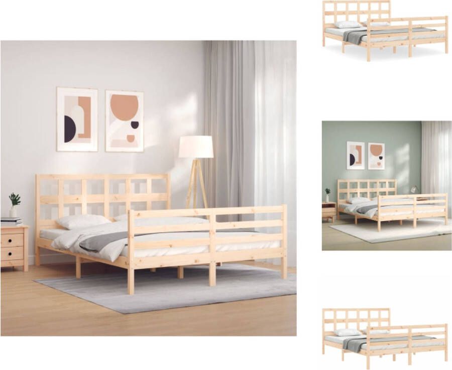 vidaXL Massief grenenhouten bedframe 205.5 x 155.5 x 100 cm Multiplex lattenbodem Bed