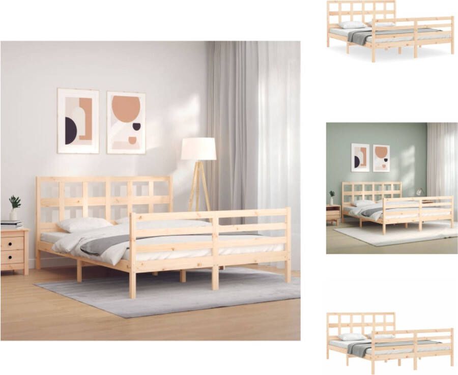 VidaXL Massief grenenhouten bedframe 205.5 x 155.5 x 100 cm Multiplex lattenbodem Bed