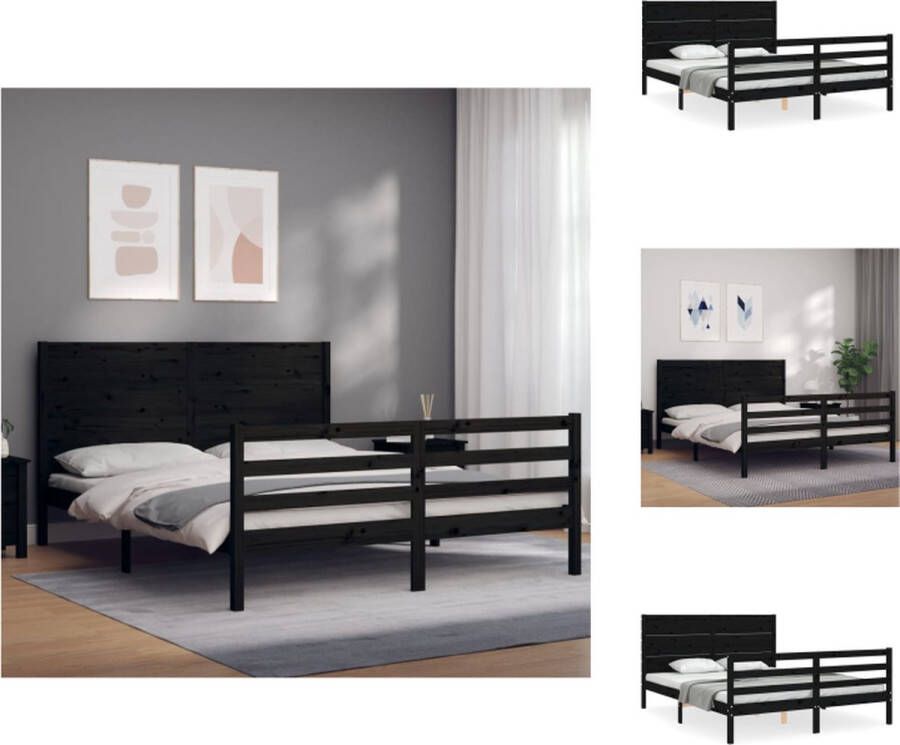 VidaXL Massief grenenhouten Bedframe 205.5 x 155.5 x 100 cm Multiplex lattenbodem Kleur- zwart Bed