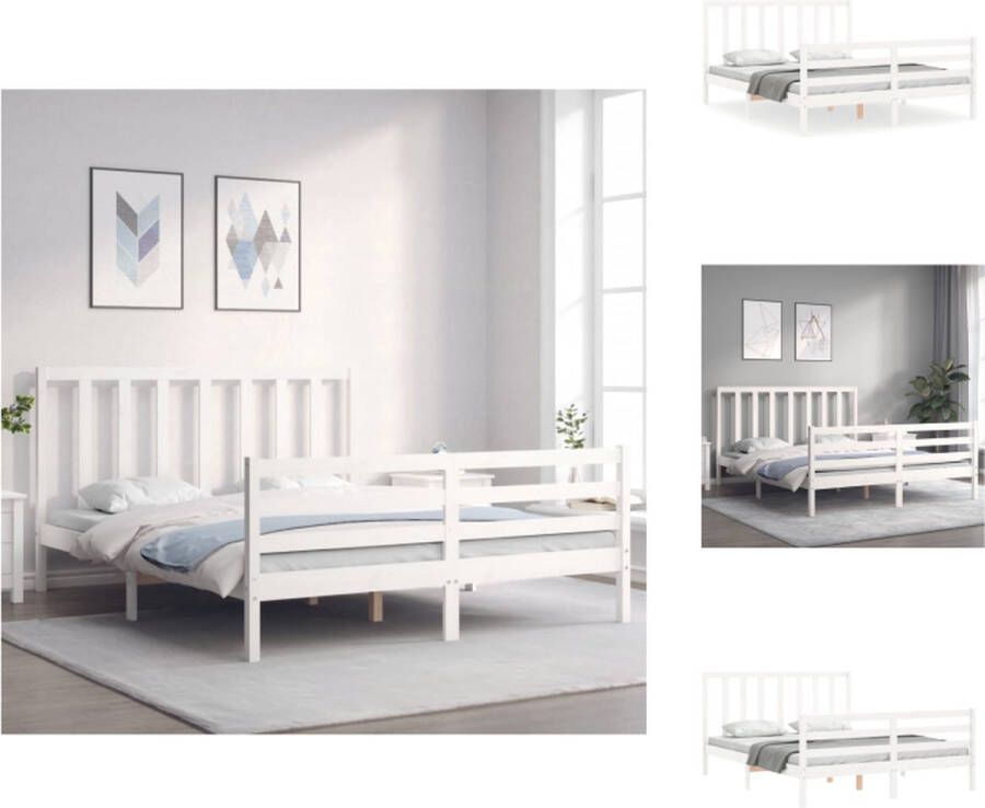 VidaXL Massief Grenenhouten Bedframe 205.5 x 155.5 x 100 cm Wit Multiplex lattenbodem Bed