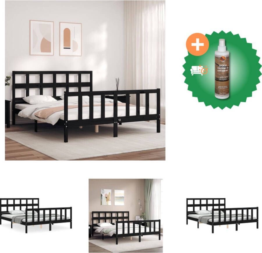 VidaXL Massief Grenenhouten Bedframe 205.5 x 155.5 x 100 cm Zwart 150 x 200 cm (5FT King Size) Multiplex lattenbodem Bed Inclusief Houtreiniger en verfrisser - Foto 2