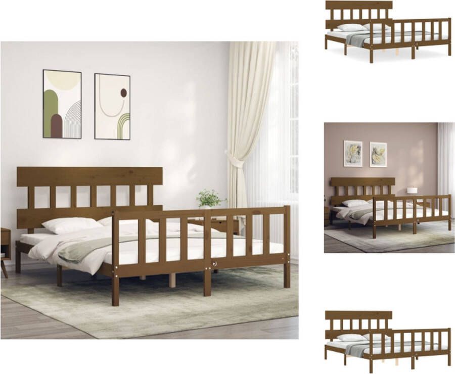 VidaXL Massief grenenhouten bedframe 205.5 x 155.5 x 81 cm Honingbruin 150 x 200 cm (5FT King Size) Bed