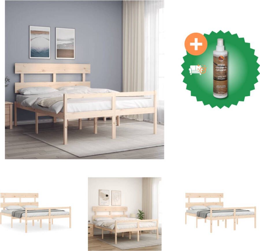 VidaXL Massief Grenenhouten Bedframe 205.5 x 155.5 x 81 cm Multiplex Lattenbodem Bed Inclusief Houtreiniger en verfrisser