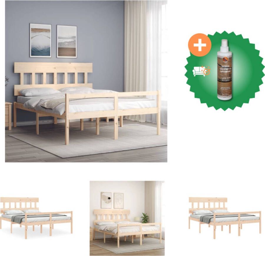 VidaXL Massief Grenenhouten Bedframe 205.5 x 155.5 x 81 cm Multiplex Lattenbodem Functioneel Hoofd- en Voeteneinde Bed Inclusief Houtreiniger en verfrisser