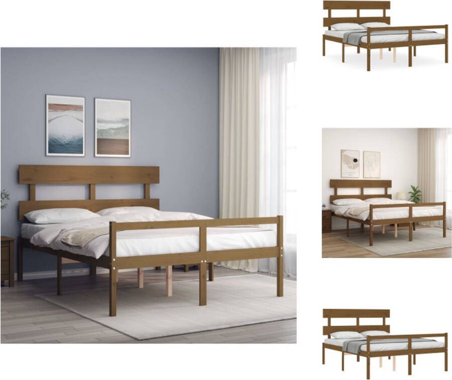 VidaXL Massief Grenenhouten Bedframe Honingbruin 205.5 x 155.5 x 81 cm 150 x 200 cm (5 FT King) Multiplex Lattenbodem Functioneel Hoofd- en Voeteneinde Montage Vereist Bed - Foto 4