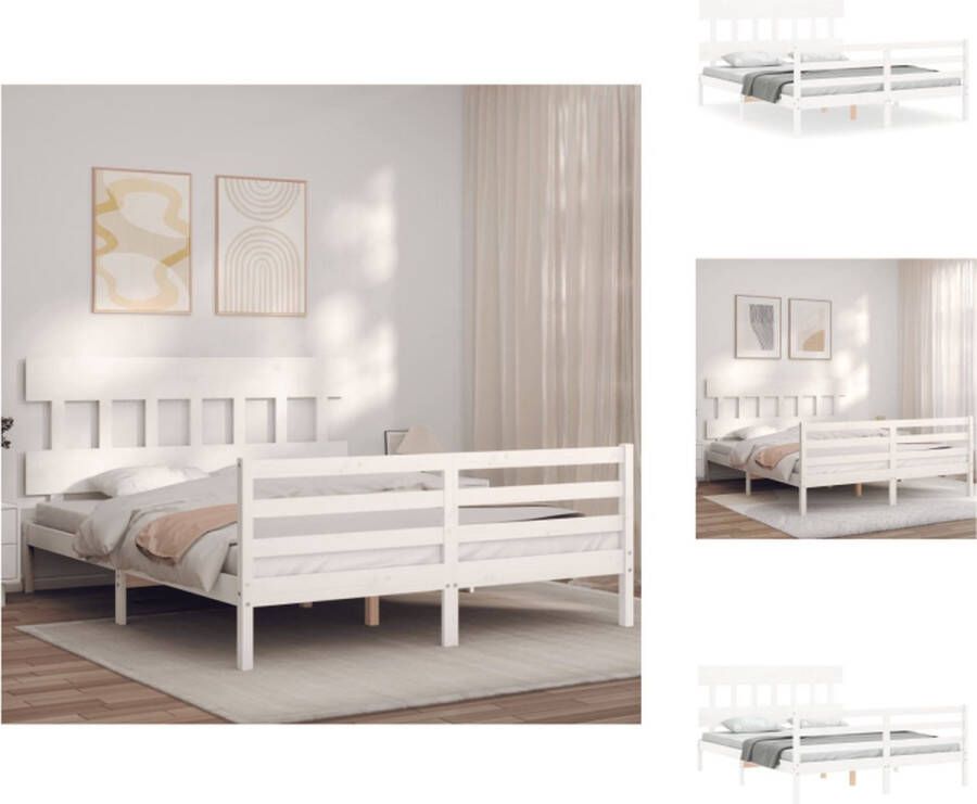 VidaXL Bedframe Massief Grenenhout Praktisch en Decoratief 205.5 x 155.5 x 81 cm Wit Geschikt voor Matras 150 x 200 cm Montage vereist Bed - Foto 3