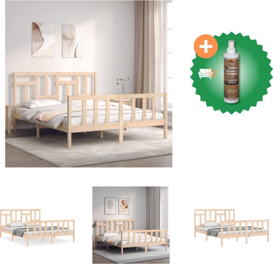 VidaXL Massief grenenhouten bedframe 205.5 x 165.5 x 100 cm Met multiplex lattenbodem Bed Inclusief Houtreiniger en verfrisser