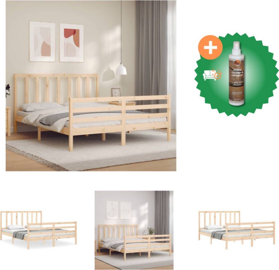 vidaXL Massief Grenenhouten Bedframe 205.5 x 165.5 x 100 cm Multiplex lattenbodem Bed Inclusief Houtreiniger en verfrisser