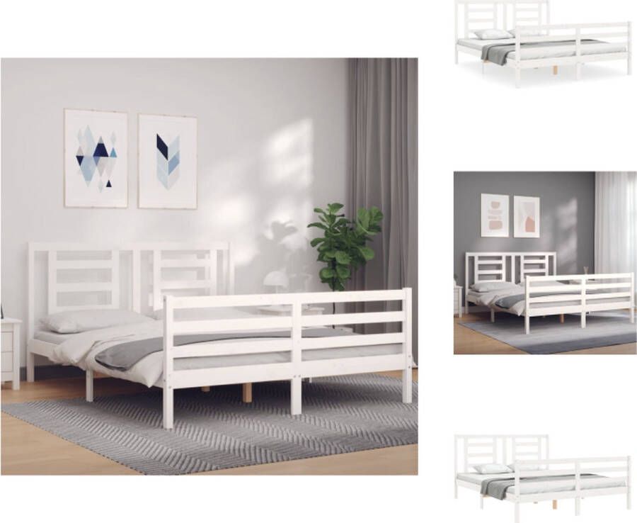 VidaXL Bedframe Bedframes Bed Tweepersoonsbed Bedframe met hoofdbord massief hout wit 160x200 cm - Foto 2