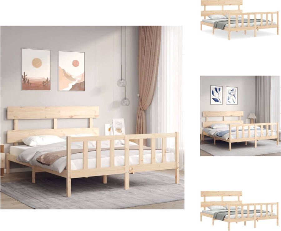 VidaXL Bedframe Massief grenenhout 205.5 x 165.5 x 81 cm Inclusief hoofd- en voeteneinde Montage vereist Bed - Foto 3