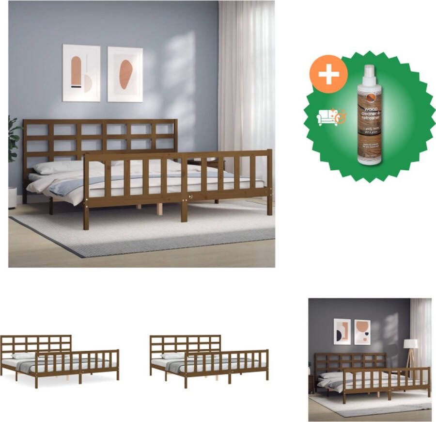 VidaXL Bedframe Massief Grenenhout Honingbruin 205.5 x 185.5 x 100 cm Multiplex Lattenbodem Functioneel hoofd- en voeteneinde Montage vereist Bed Inclusief Houtreiniger en verfrisser - Foto 2