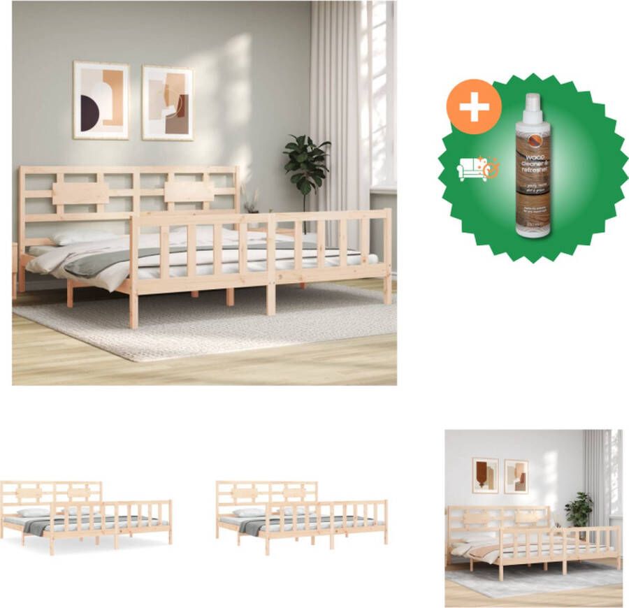 VidaXL Bedframe Massief grenenhout Multiplex lattenbodem Functioneel hoofd- en voeteneinde 205.5 x 185.5 x 100 cm 180 x 200 cm (6FT Super King) Montage vereist Bed Inclusief Houtreiniger en verfrisser - Foto 2