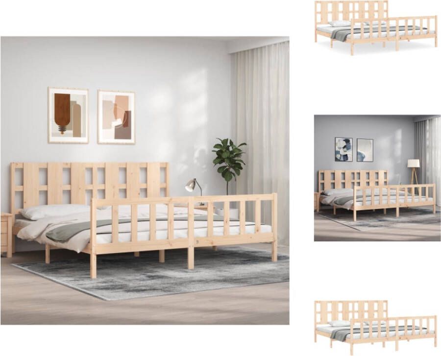 VidaXL Massief Grenenhouten Bedframe 205.5 x 185.5 x 100 cm Multiplex Lattenbodem Functioneel hoofd- en voeteneinde Montage vereist Bed - Foto 2