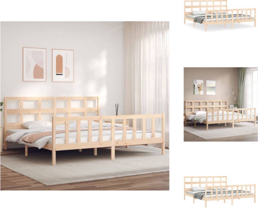 VidaXL Bedframe Massief grenenhout Multiplex lattenbodem Functioneel hoofd- en voeteneinde 205.5 x 185.5 x 100 cm 180 x 200 cm (6FT Super King) Montage vereist Bed - Foto 2