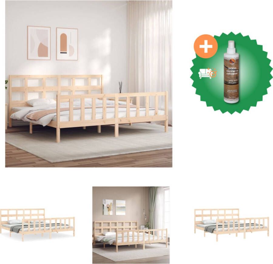 VidaXL Bedframe Massief grenenhout Multiplex lattenbodem Functioneel hoofd- en voeteneinde 205.5 x 185.5 x 100 cm 180 x 200 cm (6FT Super King) Montage vereist Bed Inclusief Houtreiniger en verfrisser - Foto 4