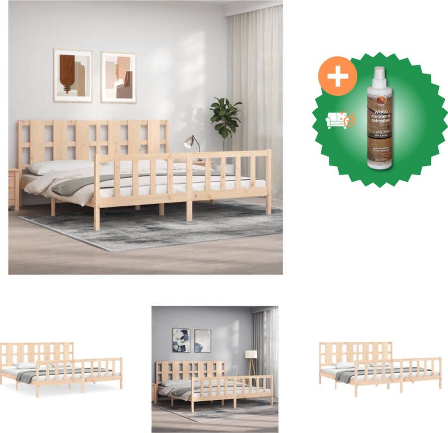 VidaXL Massief Grenenhouten Bedframe 205.5 x 185.5 x 100 cm Multiplex Lattenbodem Functioneel hoofd- en voeteneinde Montage vereist Bed Inclusief Houtreiniger en verfrisser