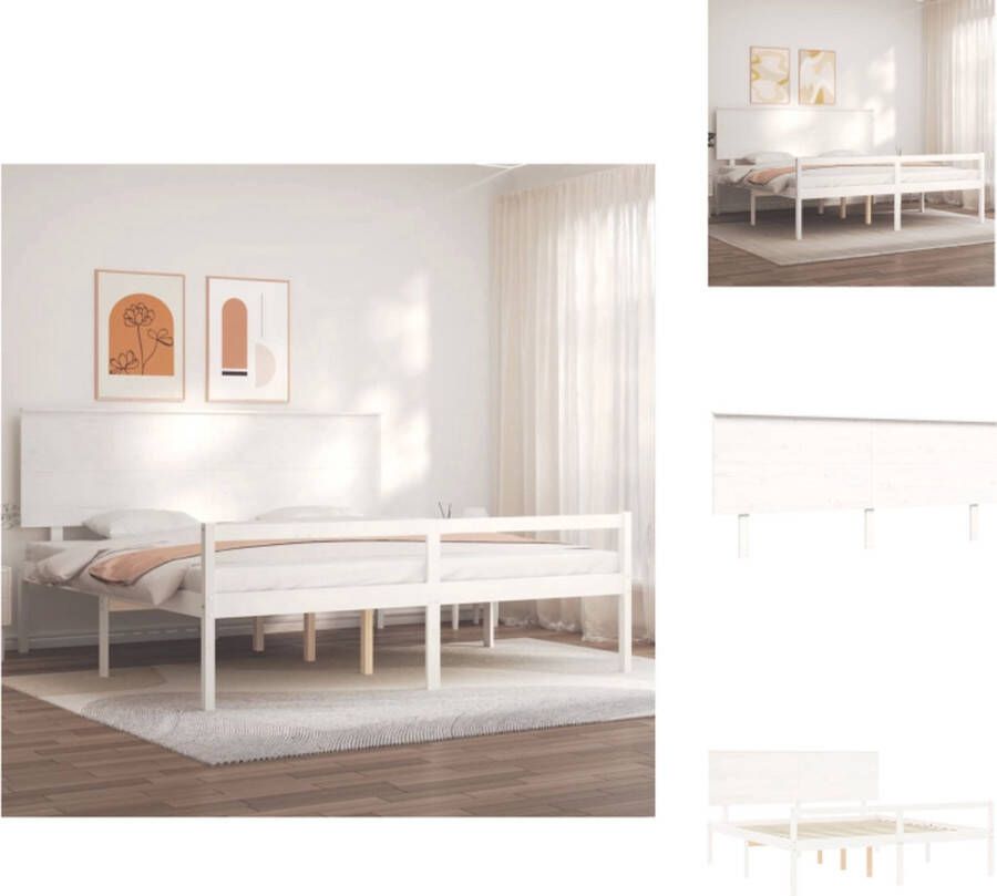VidaXL Massief grenenhouten bedframe 205.5 x 185.5 x 82.5 cm 180 x 200 cm (6FT Super King) Wit Bed