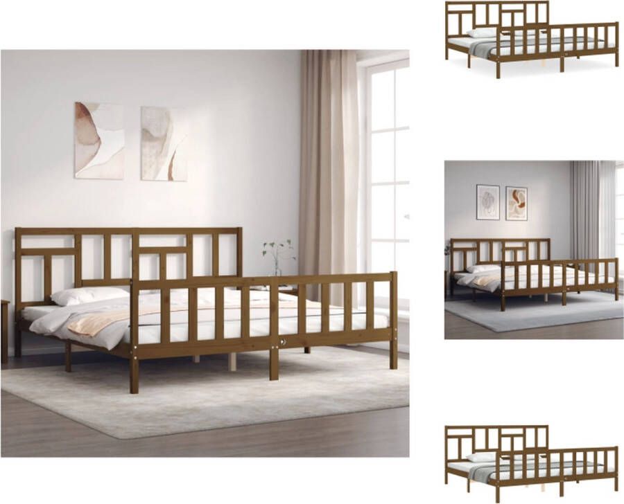 VidaXL Bedframe Massief Grenenhout Honingbruin 205.5 x 205.5 x 100 cm Multiplex lattenbodem Montage vereist Bed - Foto 5