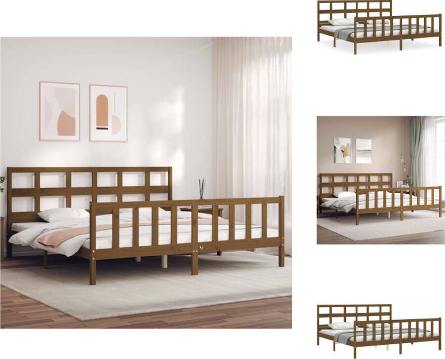 VidaXL Bedframe Massief Grenenhout Honingbruin 205.5 x 205.5 x 100 cm Multiplex lattenbodem Montage vereist Bed - Foto 4