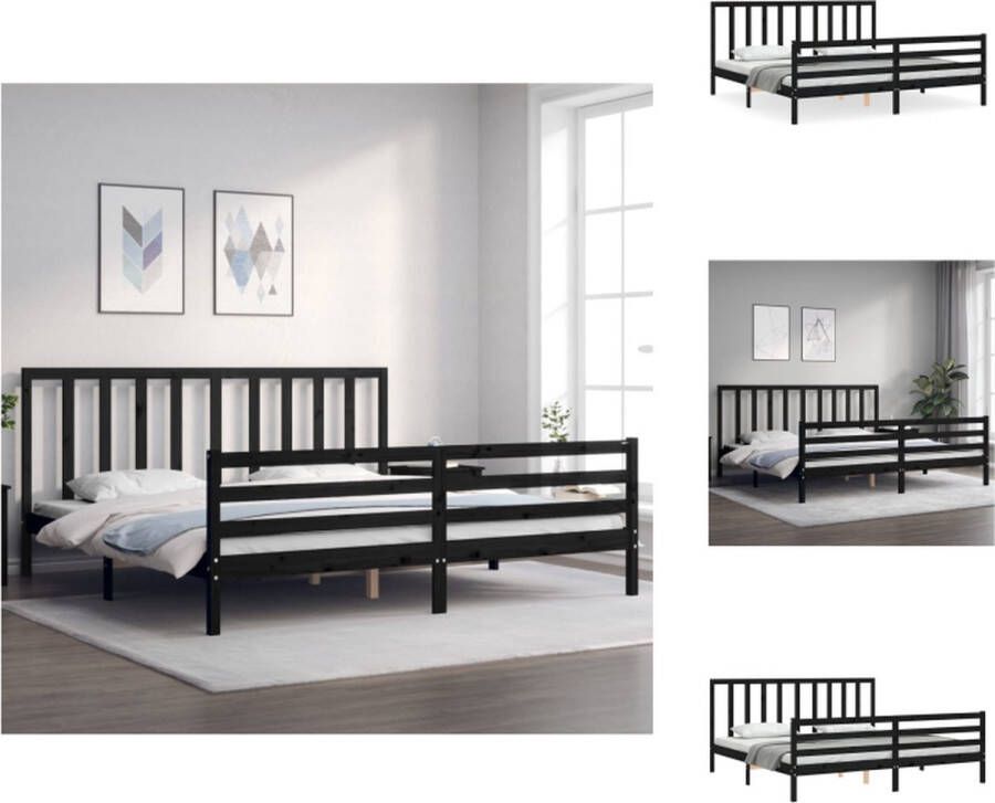 VidaXL Bedframe Massief grenenhout Multiplex lattenbodem Zwart 205.5 x 205.5 x 100 cm Geschikt voor 200 x 200 cm matras Montage vereist Bed - Foto 3