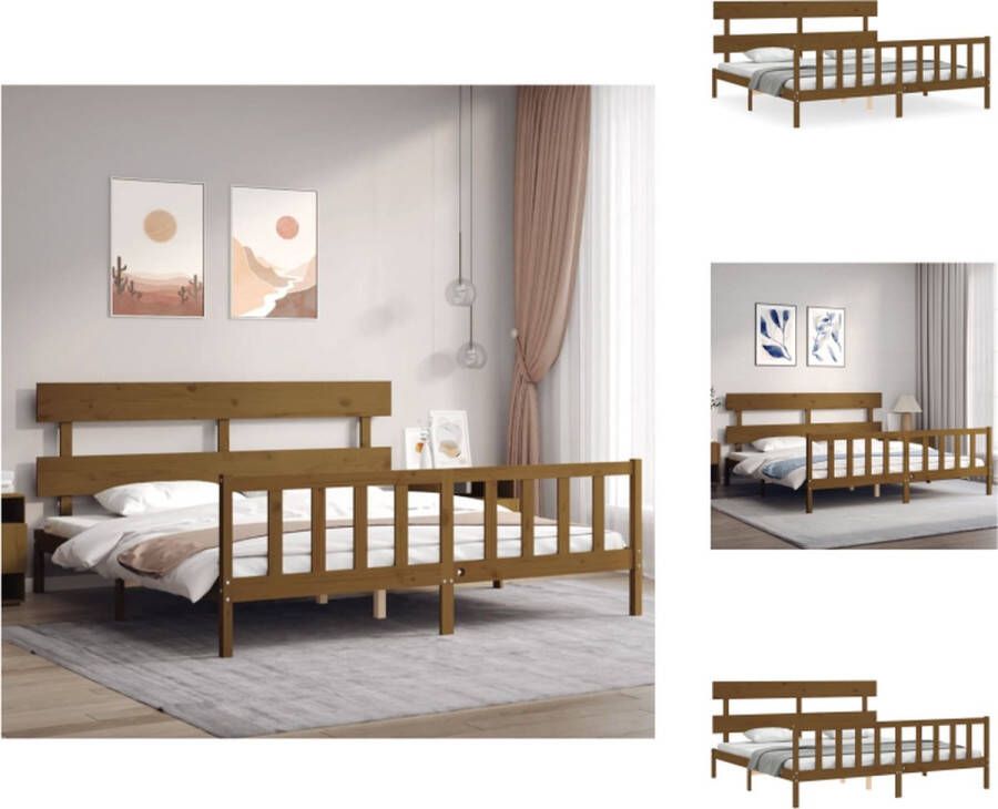 VidaXL Bedframe Bedframes Bed Tweepersoonsbed Bedframe met hoofdbord massief hout honingbruin 200x200 cm - Foto 2