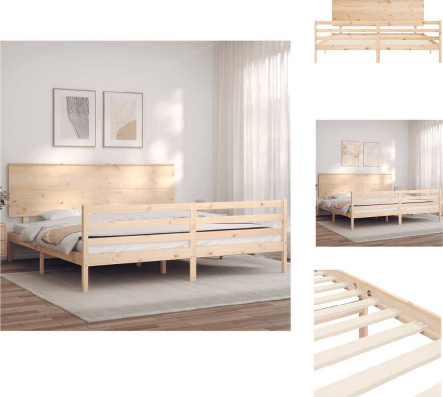 VidaXL Bedframe Bedframes Bed Tweepersoonsbed Bedframe met hoofdbord massief hout 200x200 cm - Foto 2