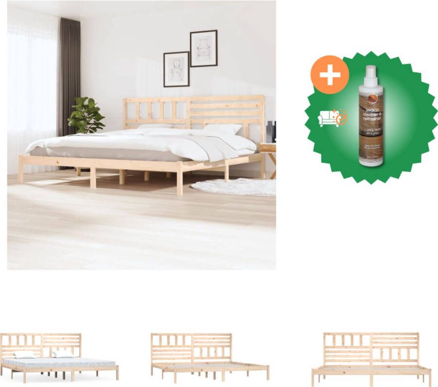 VidaXL Massief Grenenhouten Bedframe 205.5 x 206 x 100 cm Rustiek Ontwerp Bed Inclusief Houtreiniger en verfrisser