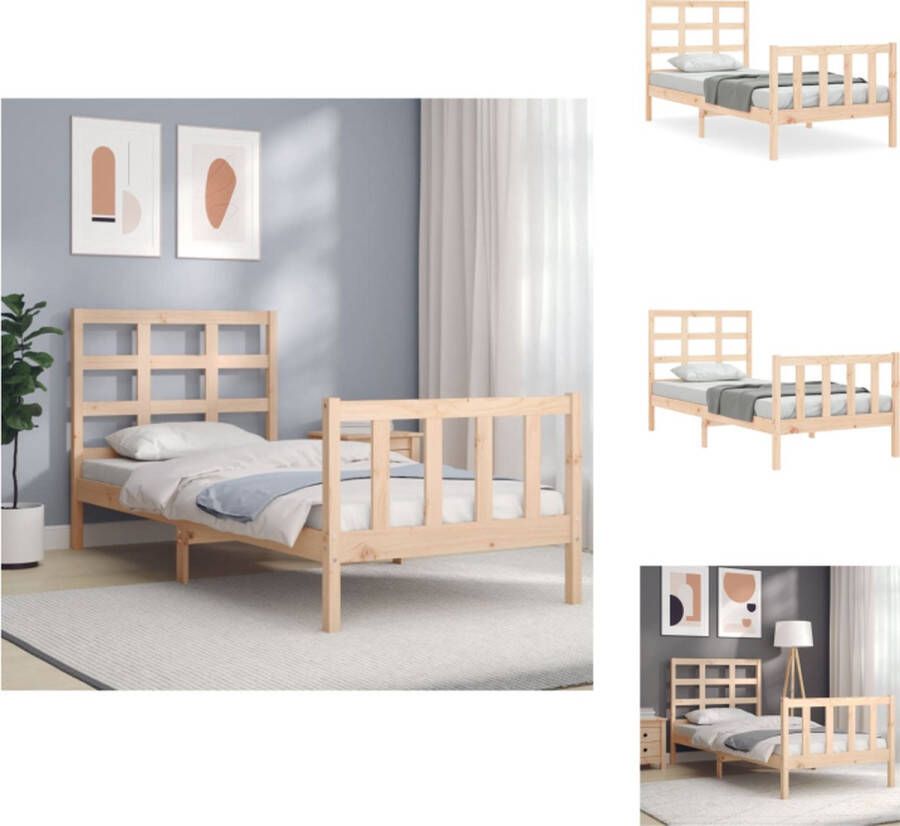 VidaXL Massief Grenenhouten Bedframe 205.5 x 95.5 x 100 cm Multiplex Lattenbodem Functioneel hoofd- en voeteneinde Matras niet inbegrepen Bed - Foto 2