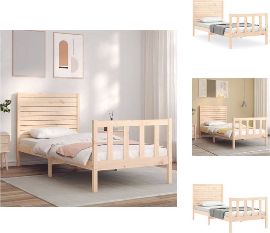 VidaXL Massief Grenenhouten Bedframe 205.5 x 95.5 x 100 cm Multiplex Lattenbodem Functioneel Hoofd- en Voeteneinde Bed