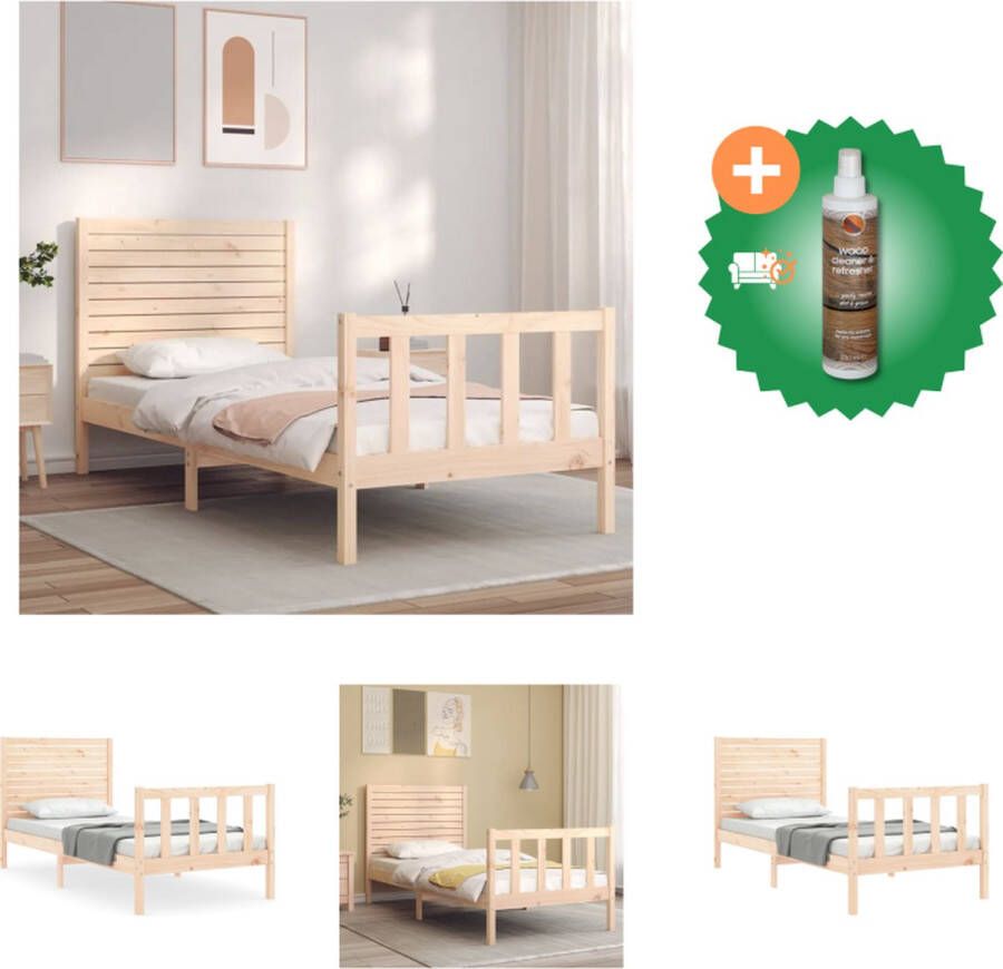 vidaXL Massief Grenenhouten Bedframe 205.5 x 95.5 x 100 cm Multiplex Lattenbodem Functioneel Hoofd- en Voeteneinde Bed Inclusief Houtreiniger en verfrisser