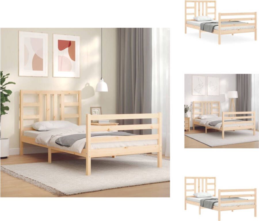 VidaXL Bedframe Massief Grenenhout Een goede nachtrust in een praktisch en decoratief bedframe 205.5 x 95.5 x 100 cm Multiplex lattenbodem Bed - Foto 3