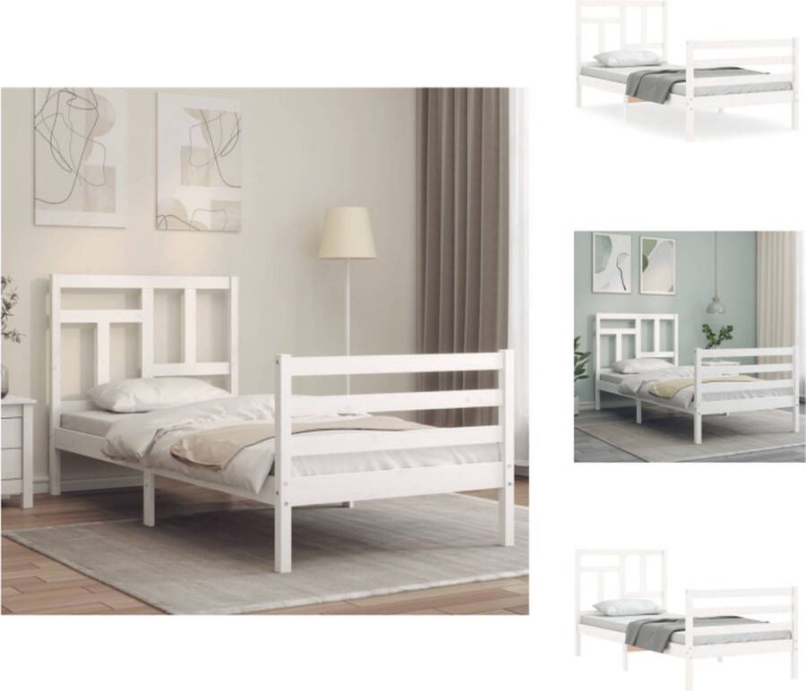 VidaXL Bedframe Massief Grenenhout Single Functioneel hoofd- en voeteneinde Wit 205.5 x 95.5 x 100 cm Bed - Foto 3