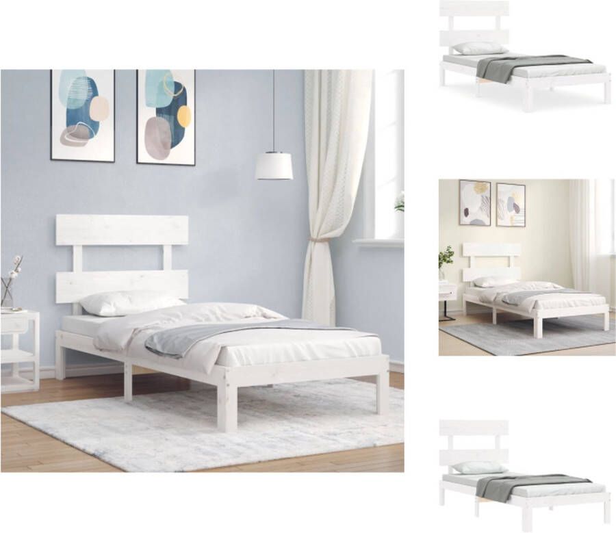 VidaXL Bedframe Massief Grenenhout Wit 203.5 x 103.5 x 81 cm Multiplex Lattenbodem Uitstekende Ondersteuning Bed - Foto 3