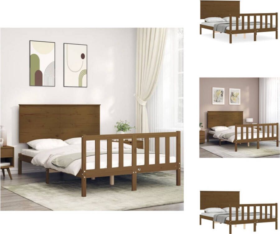 vidaXL Massief Grenenhouten Bedframe Afmeting- 205.5 x 125.5 x 82.5 cm Ken- Honingbruin Bed