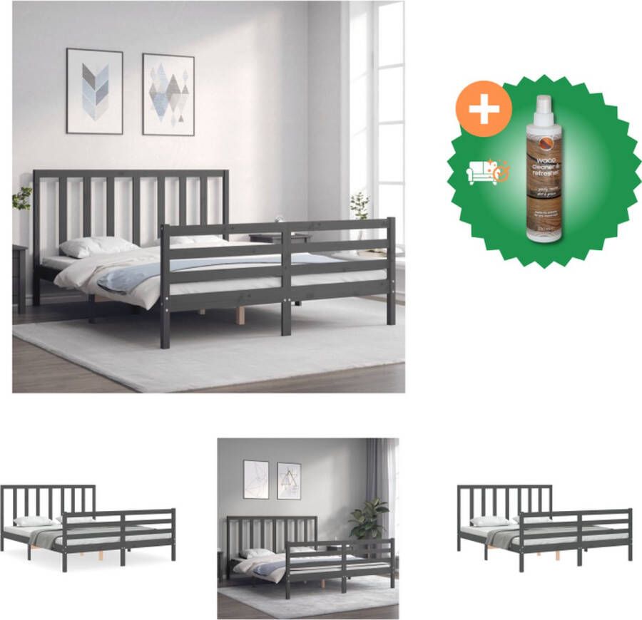 VidaXL Bedframe Grenenhout Grijs 205.5 x 165.5 x 100 cm Functioneel hoofd- en voeteneinde Montage vereist Bed Inclusief Houtreiniger en verfrisser
