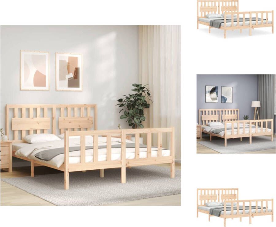 VidaXL Bedframe Massief Grenenhout 205.5 x 165.5 x 100 cm Multiplex Lattenbodem Functioneel hoofd- en voeteneinde Bed - Foto 4