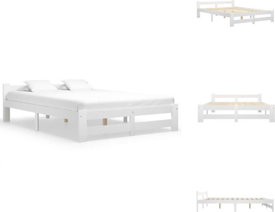 VidaXL Massief Grenenhouten Bedframe Classic Bedframes Afmeting- 204 x 187 x 55 cm Kleur- Wit Bed