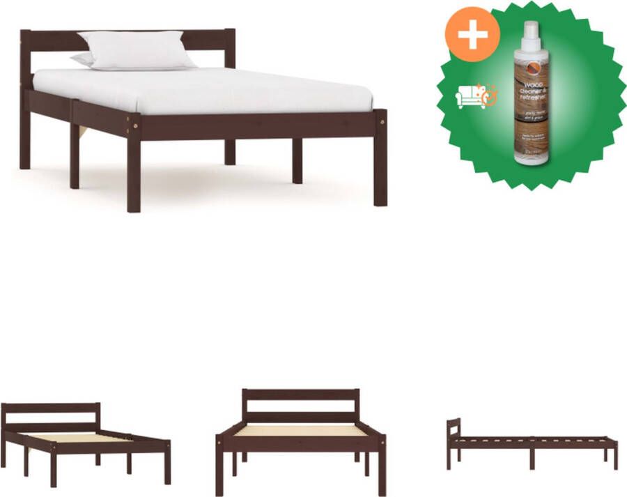 VidaXL Massief Grenenhouten Bedframe Donkerbruin 206 x 106 x 50 cm Geschikt voor 100 x 200 cm Matras Bed Inclusief Houtreiniger en verfrisser - Foto 3
