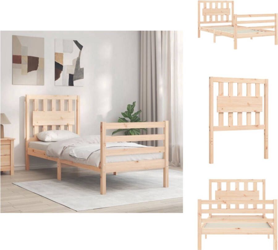 VidaXL Massief Grenenhouten Bedframe Een praktische toevoeging aan je interieur 195.5 x 80.5 x 100 cm Multiplex lattenbodem Functioneel hoofd- en voeteneinde Geen matras inbegrepen Bed