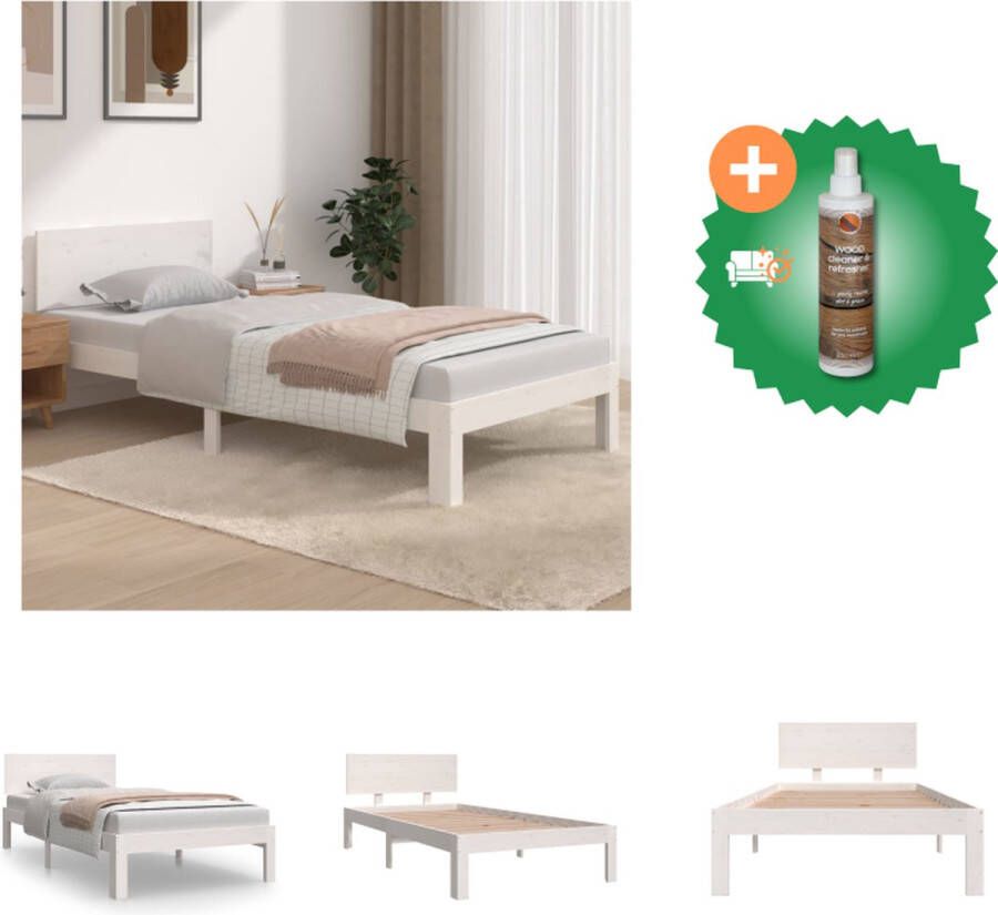 VidaXL Massief Grenenhouten Bedframe Eenpersoons 195.5 x 93.5 x 69.5 cm Wit Bed Inclusief Houtreiniger en verfrisser