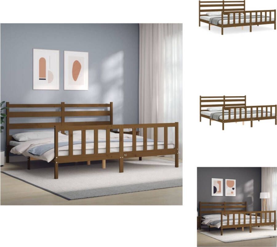 VidaXL Bedframe Bedframes Bed Tweepersoonsbed Bedframe met hoofdbord massief hout honingbruin 200x200 cm