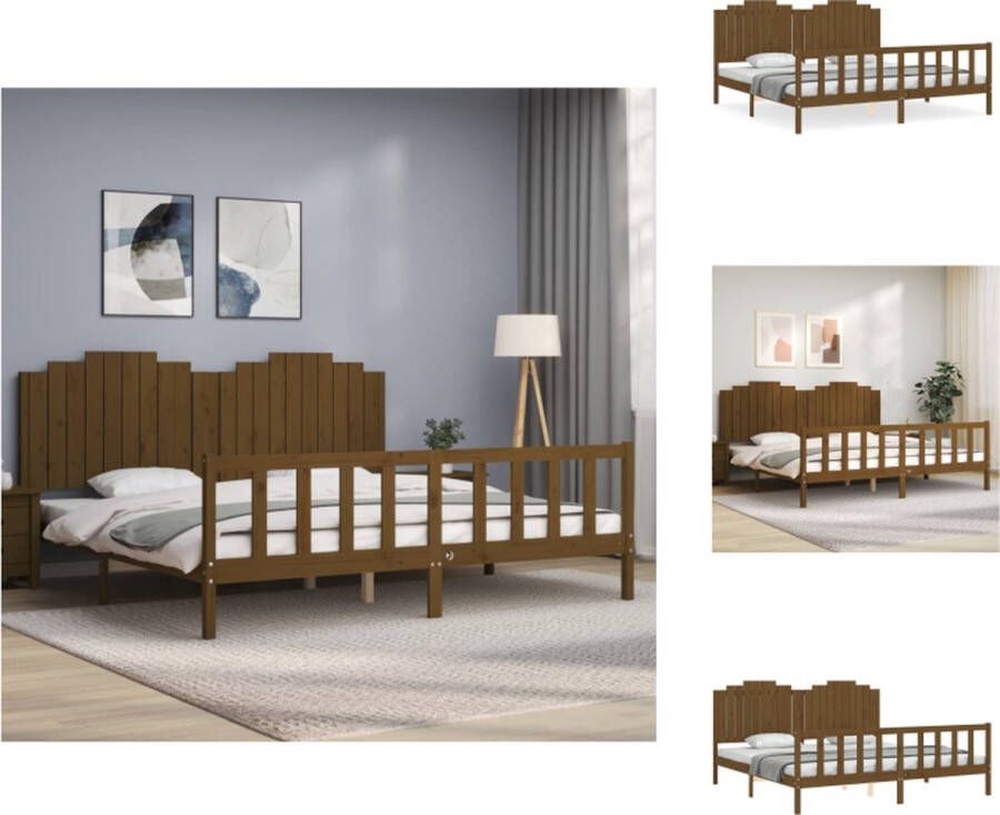 VidaXL Massief Grenenhouten Bedframe Functioneel Bed 205.5 x 205.5 x 110 cm Honingbruin Bed